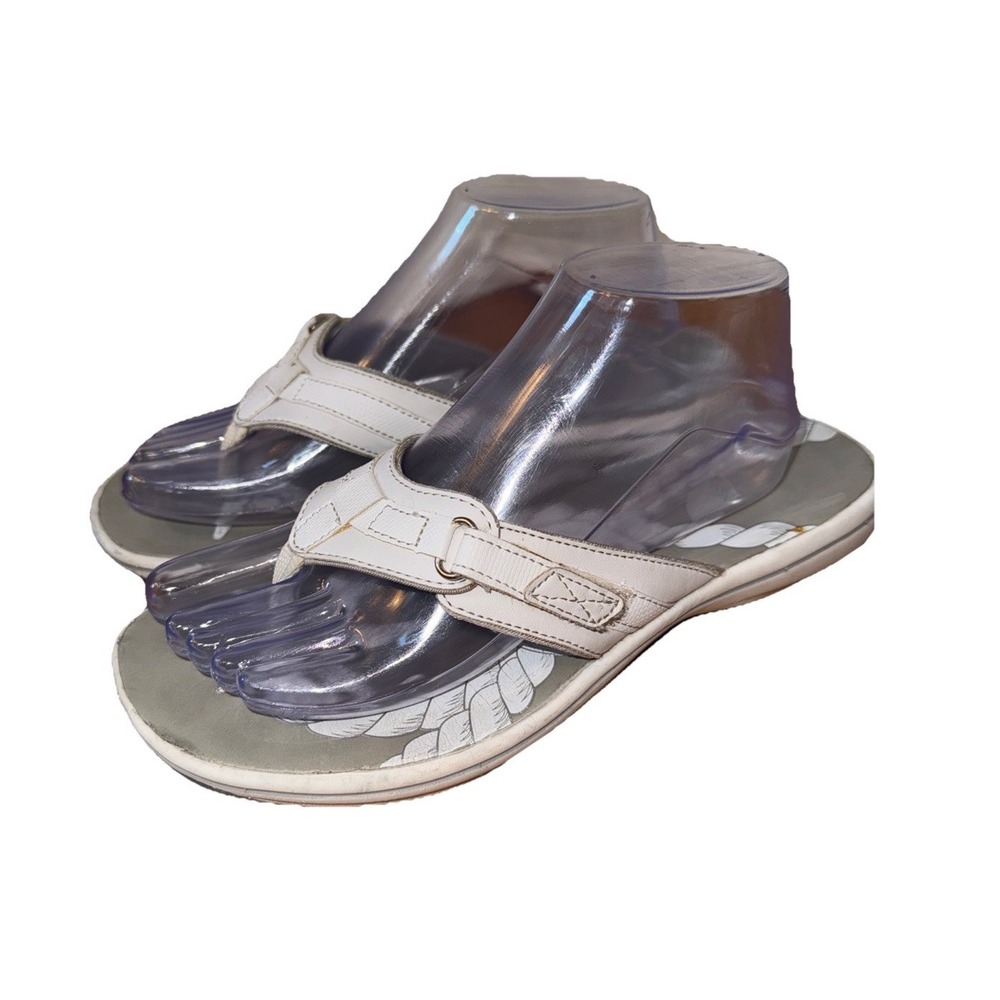 Clarks‎ Breeze Sea White Grey Nautical Flip Flop Sandals Womens 9M 60468